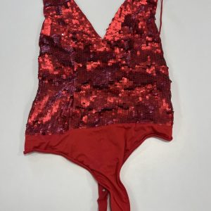 BODYSUIT ROOD MET GLITTER