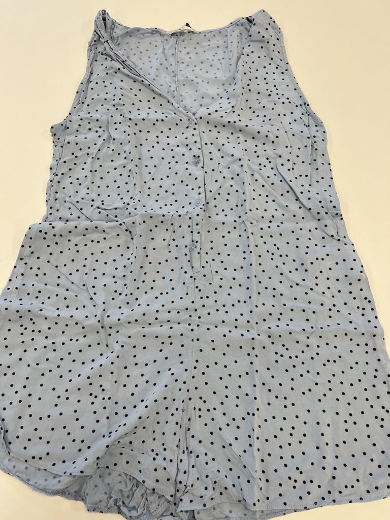 JUMPSUIT BLAUW MET ZWARTE BOLLETJES