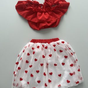SETJE WITTE ROK MET HARTJES EN ROOD TOPJE