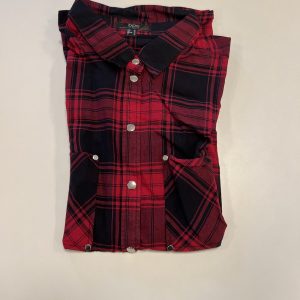 ZWART ROOD GERUIT HEMD DAMES DRUKKNOPEN